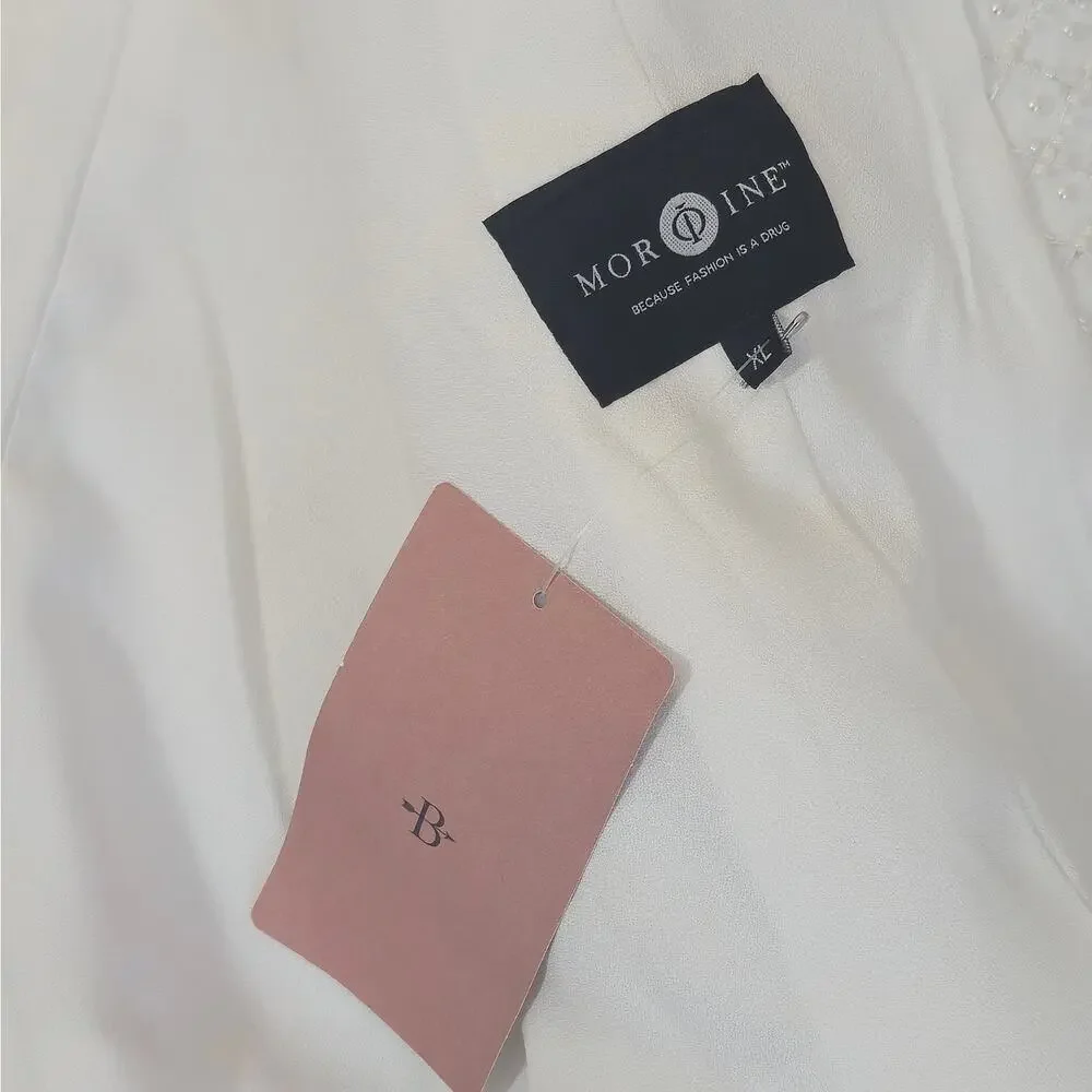 Morphine Fashion Pearl Crystal White Bridal Blazer Jacket XL NWT - Picture 11 of 11